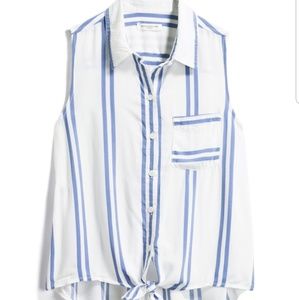 Beach Lunch Nesper tie front top, L, blue white